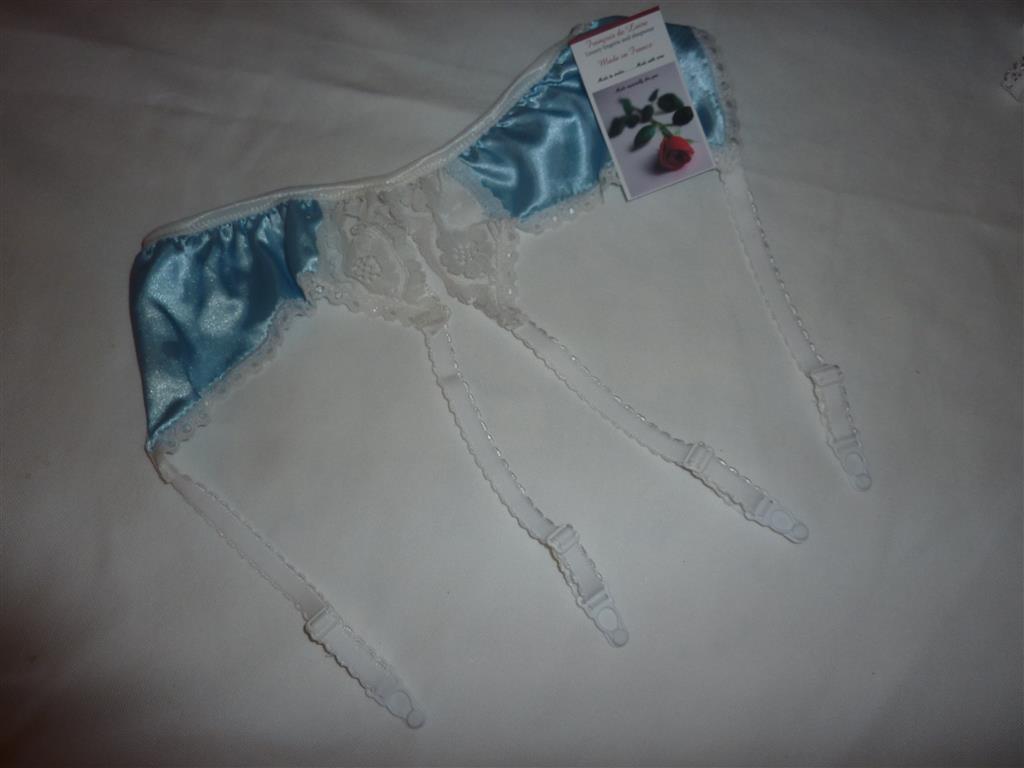 Pale blue satin and lace Suspender belt